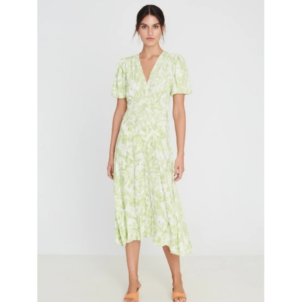 ❤️ Faithfull the Brand Lera Lime Green Tie Dye Midi Dress Medium/6